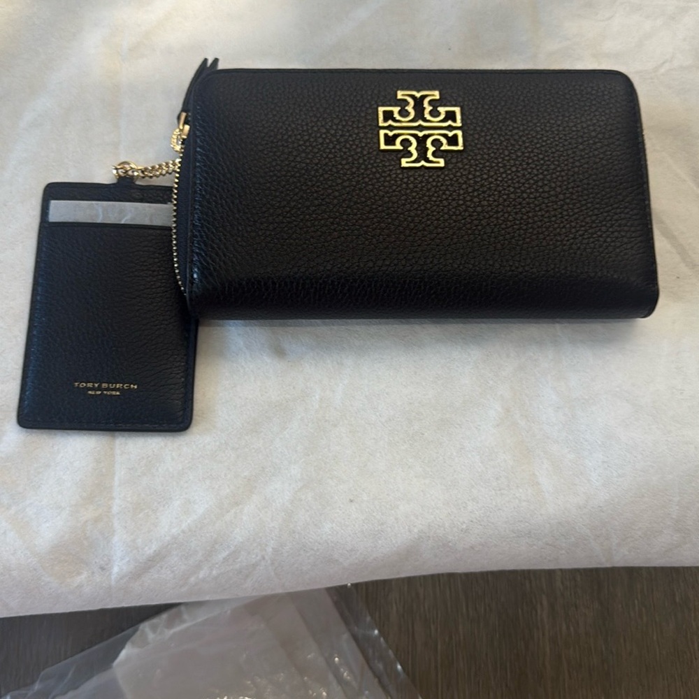 Tory Burch Black Wallet with Gold Logo
